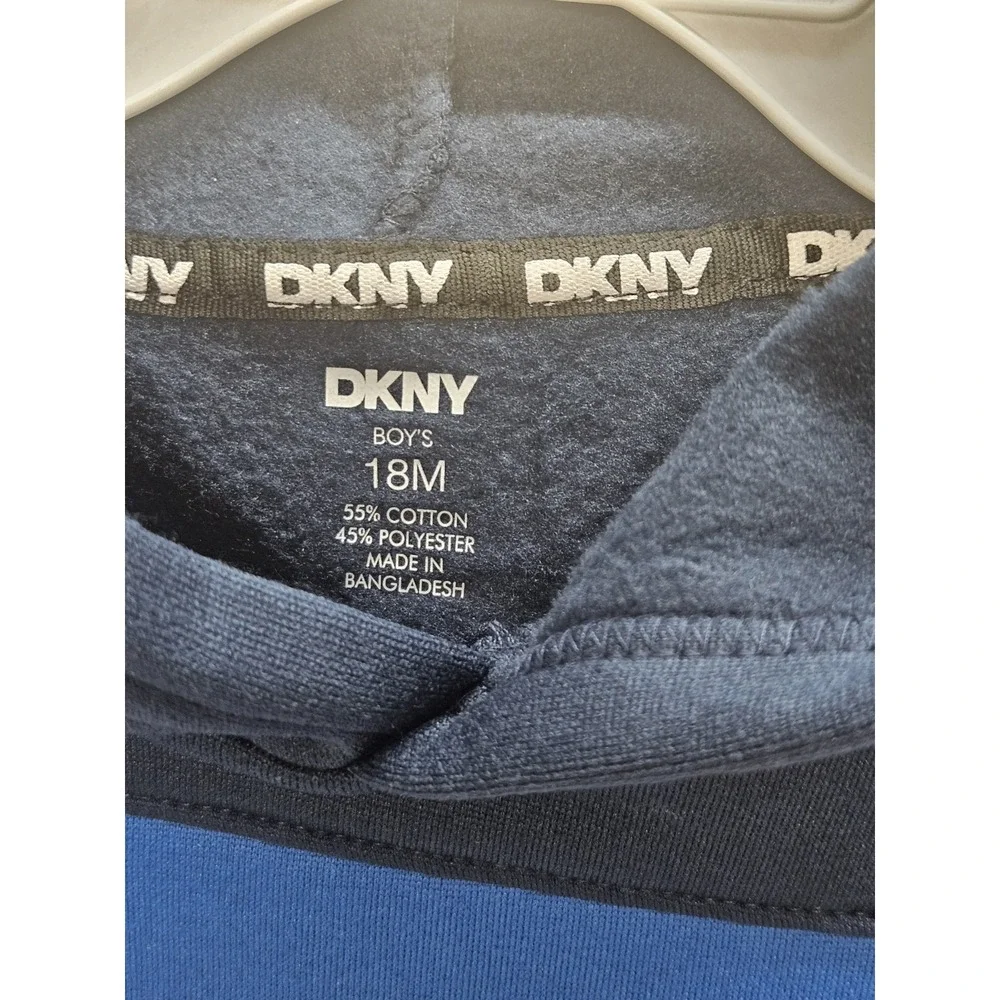 DKNY 18 M, Set Of 3, Blue Pull Over Hoodie/Blue Pants/ Crew Neck White T Shirt - Picture 2 of 12